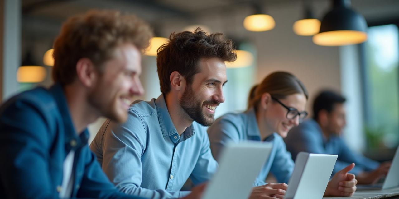 Entwicklerteam von AlpenTech arbeitet an Laptops