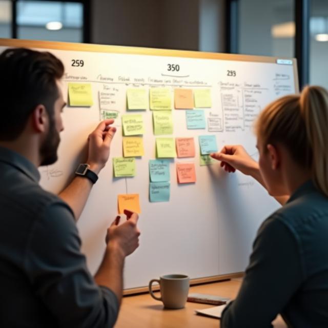 Scrum-Board mit Teamdiskussion